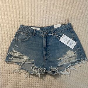 Zara curved high waisted denim shorts